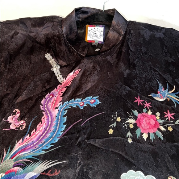 MUKZIN Animal Print Cheongsam Shirt kimono cats birds dynasty L - Picture 2 of 10